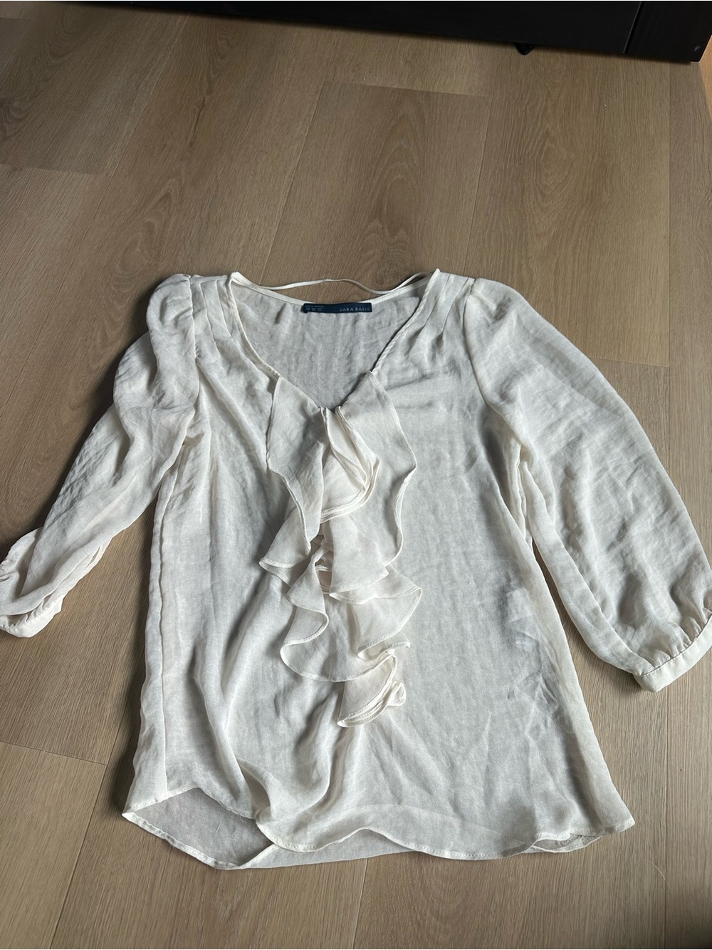 Zara Cream Ruffle V-Neck Blouse